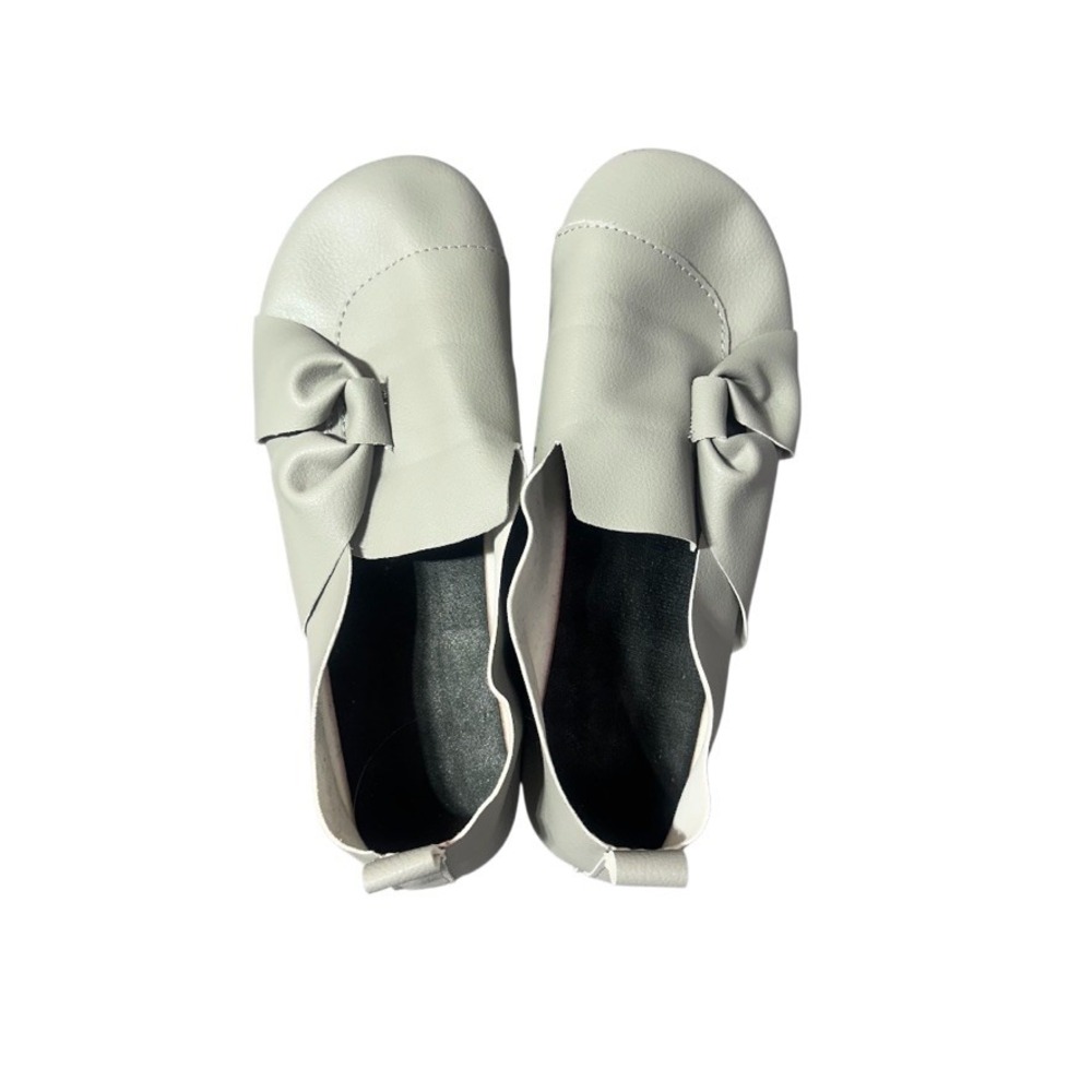 Gray Bow Slip-On Flats Soft Faux Leather (US 8)